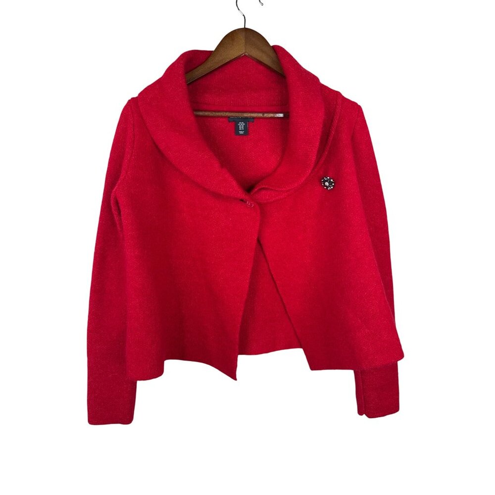 Adrienne Vittadini Red Cardigan Sweater XS Wool BlendCozy Chic Button‎